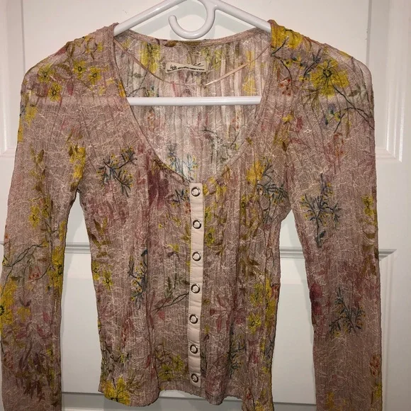 We The Free by Free People Angelina Floral Stretch Cropped Top Shirt Blouse XS - Picture 3 of 5
